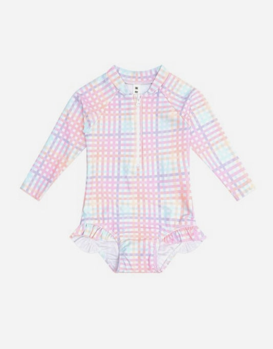 Huxbaby Rainbow Check Frill Zip Swimsuit