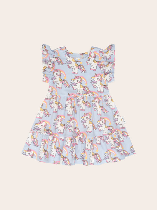 HuxBaby Rainbow Unicorn Tier Dress - Ice Water