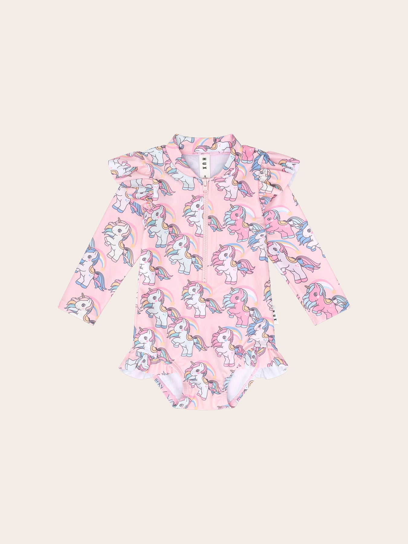 HuxBaby Rainbow Unicorn Zip Swimsuit - Candy